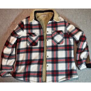 Victory Outfitters Fleece Jacket Womens Size Large Plaid Button Up Sherpa Lined